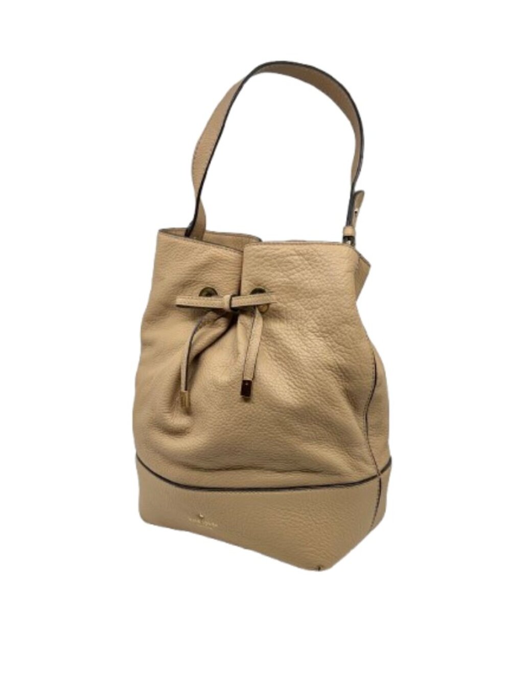 KATE SPADE~West Valley Valentine Pebbled Leather Drawstring Bucket Bag TAN BEIGE